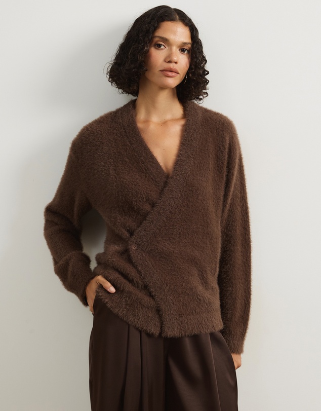 Atmos&Here - Cara Asymmetric Buttoned Knit Cardigan