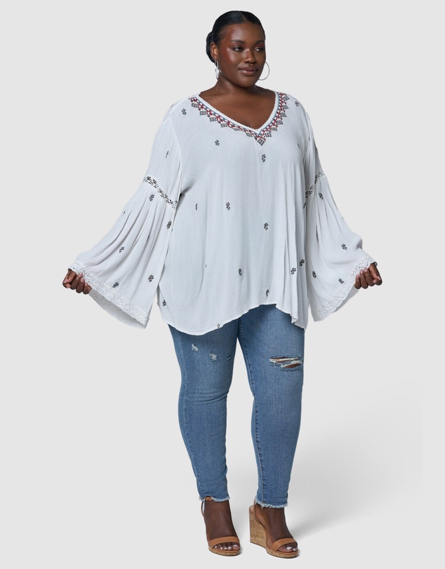 The Poetic Gypsy - Sandstone Embroidered Blouse