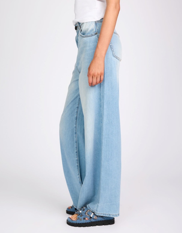 ONE TEASPOON - Love Machines Mid Waist Super Wide Leg Denim Jeans - Cool Blue