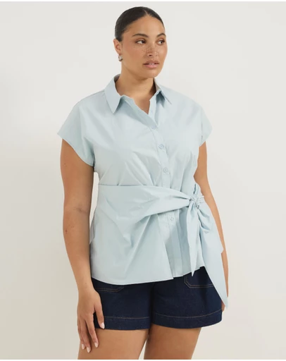 Atmos&Here Curvy - Riley Cotton Tie Waist Shirt