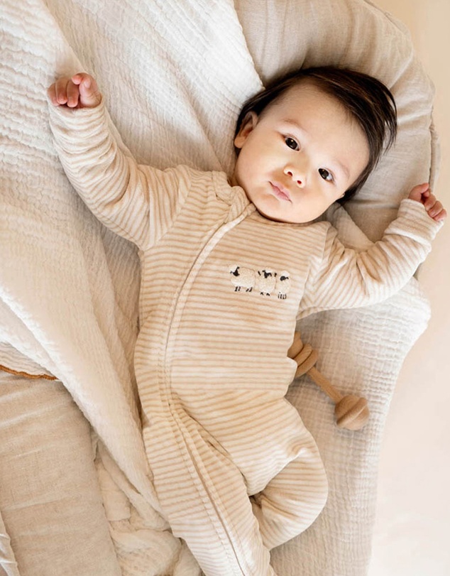 Bebe by Minihaha - Hunter Stripe Velour Zip Onesie - Babies