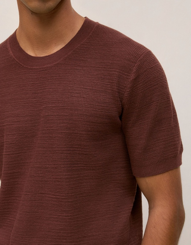 Trenery - Cotton Linen Racking Stitch T-shirt in Espresso