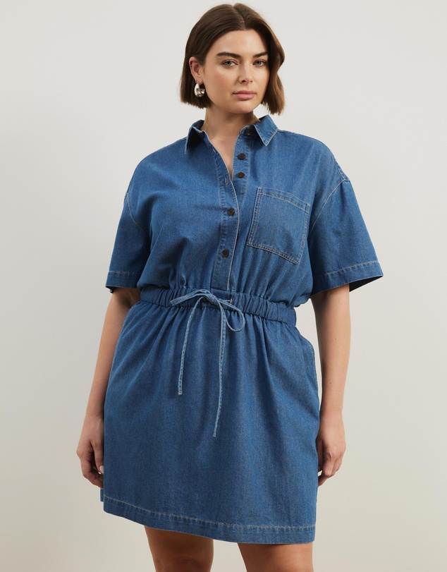 Atmos&Here Curvy - Tina Drawstring Denim Mini Dress