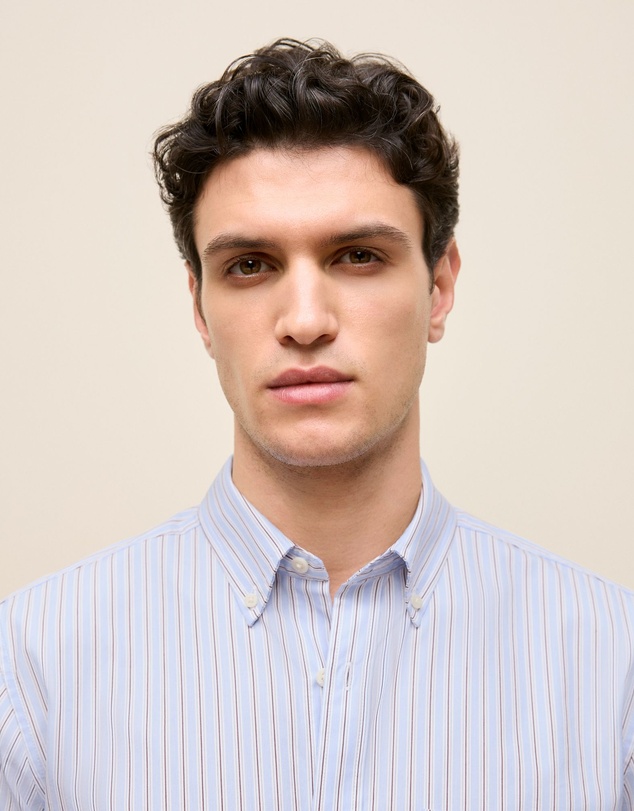 Trenery - Regular Fit Poplin Stripe Long Sleeve Shirt in Ice Blue