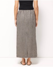 AERE - Isla Linen Gingham Midi Skirt
