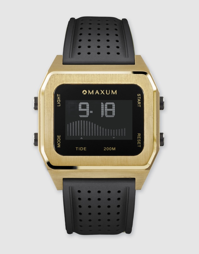Maxum - Raglan Tide Watch – Gold Case, Black Dial & Black Silicone Strap