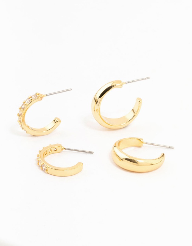 Lovisa - Gold Plated Cubic Zirconia Hoop Earrings 2-Pack
