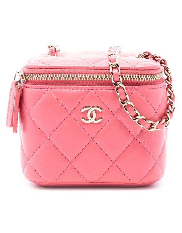 Pre-Loved by Azura Reborn - Pre-Loved Mini Quilted Lambskin Top Handle Vanity Case With Chain