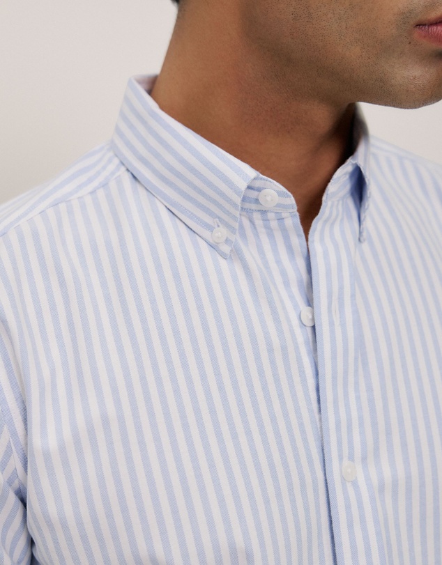 Trenery - Regular Fit Wide Stripe Oxford Shirt in Blue Marble