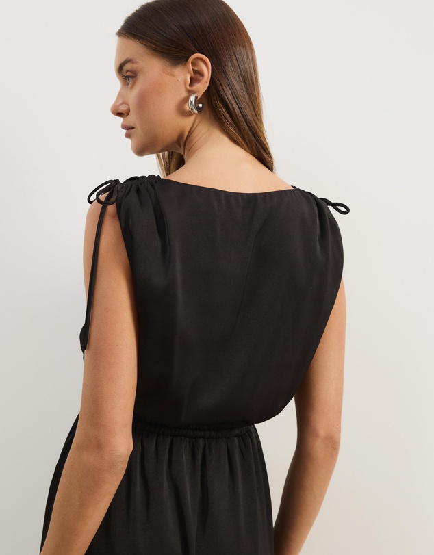 Atmos&Here - Danni Satin Shoulder Tie Midi Dress
