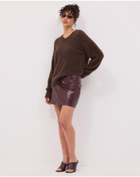 Calli - Rae V-Neck Fluffy Knit Oversized Jumper