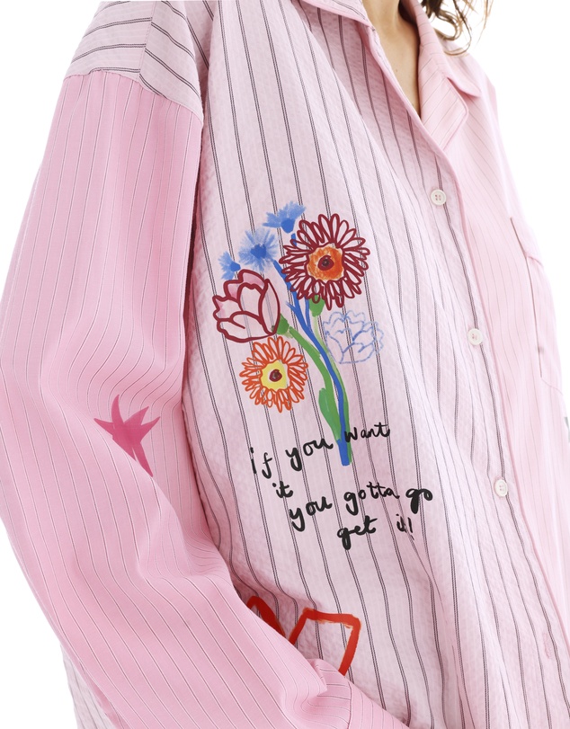 THE TALES - Half n Half Illustrated Soleil Stripe Shirt