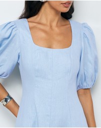 AERE - Portia Linen Puff Sleeve Midi Dress