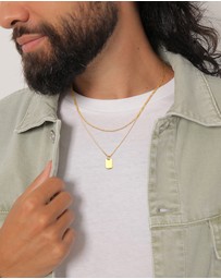 Kuzzoi - ICONIC EXCLUSIVE - Necklace Men Layer Pendant Plate Figaro in 925 sterling silver gold plated