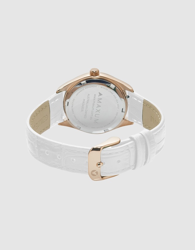 Maxum - Sydney - Rose Gold Tone Dial, Rose Gold Tone Case & White Leather Band