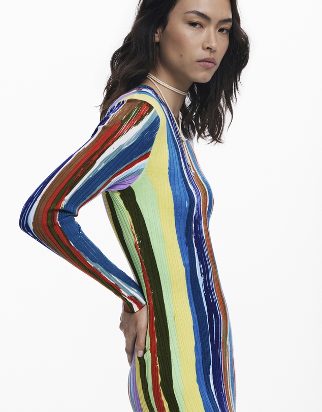 Desigual - Ribbed dress with colored stripes