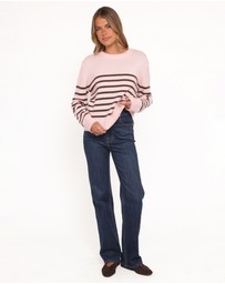 Petal & Pup - Eleanora Striped Knit Pullover Sweater - Pink