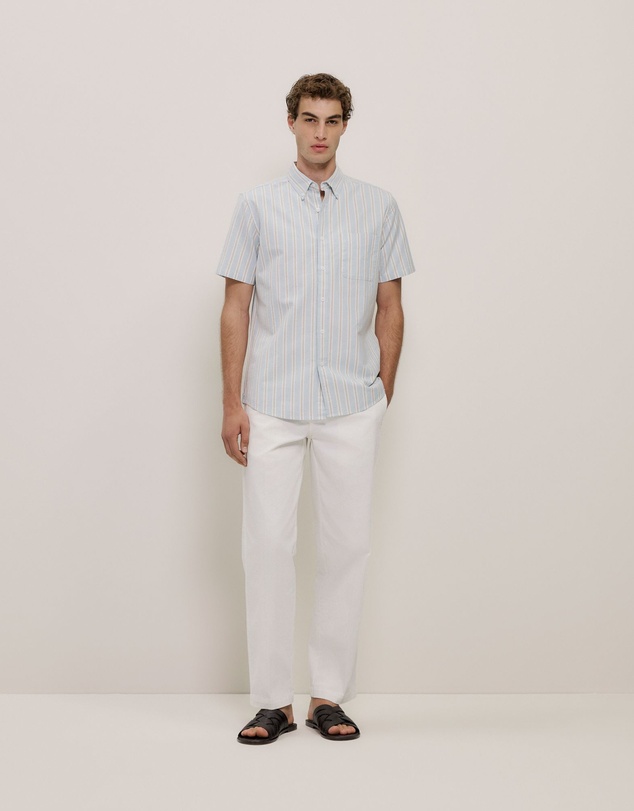 Trenery - Oxford Stripe Short Sleeve Shirt in Sage Green