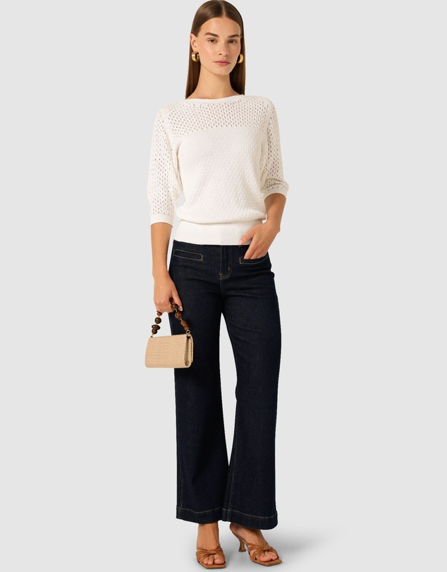 SACHA DRAKE - 3/4 Sleeve Ripple Knit Top