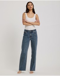Atmos&Here - Myra Straight Leg Raw Hem Jeans