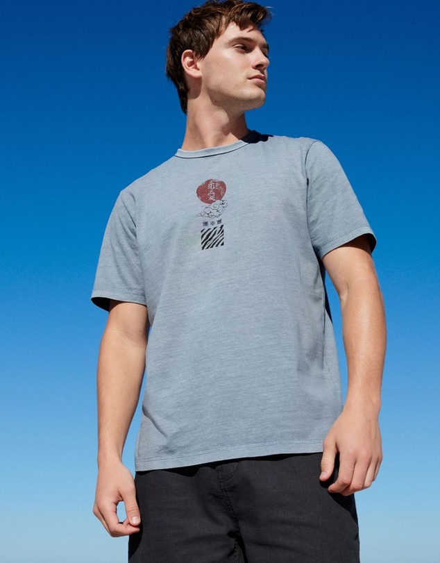 NEXT - Blue Garment Dye Tiger Back Print Graphic T-Shirt