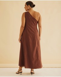 Atmos&Here Curvy - Oralie One Shoulder Linen Blend Midi Dress