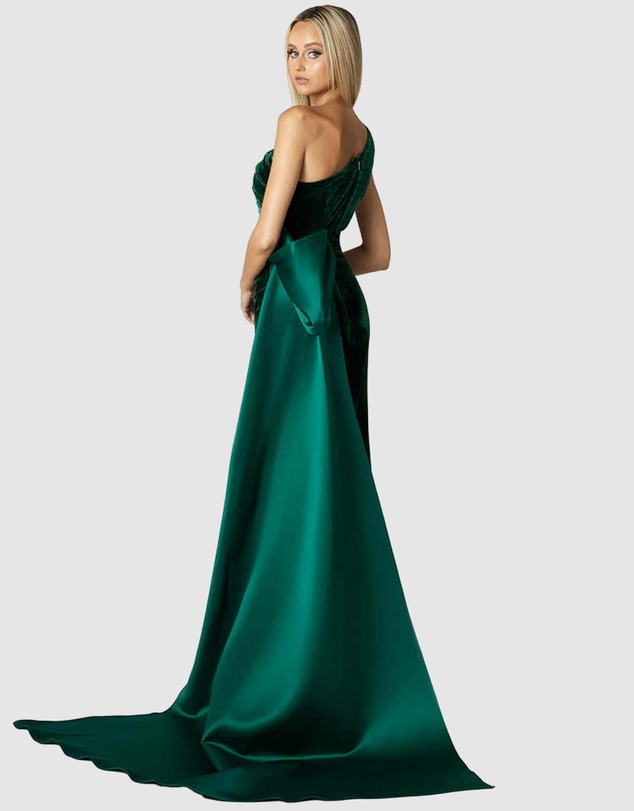 Bariano - Kalista One Shoulder Gown With Back Bow Train