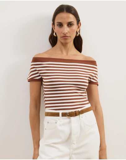 Atmos&Here - Esme Stripe Jersey Off Shoulder Top