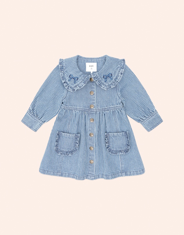 Huxbaby - Vintage Bow Collar Denim Dress - Babies-Kids