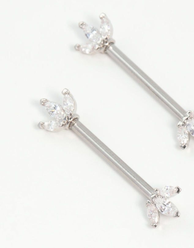Lovisa - Surgical Steel Cubic Zirconia Fan Nipple Bars 2-Pack