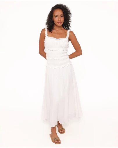 Petal & Pup - Enola Gather Midi Dress - White