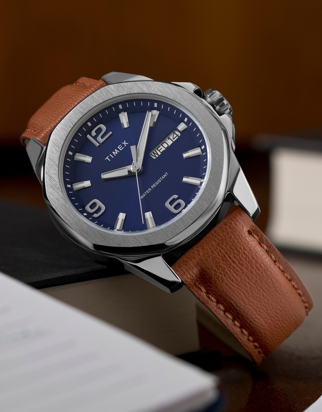 TIMEX - Essex Day & Date 46mm Leather Strap Watch