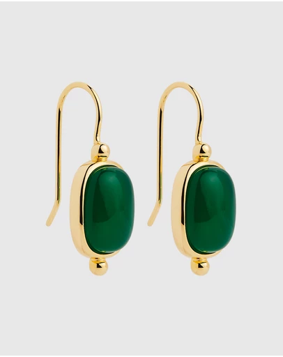 Najo - Fleur Yellow Gold Green Onyx Earrings