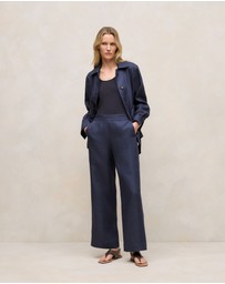 Trenery - Linen Flat Front Pant in Night Sky