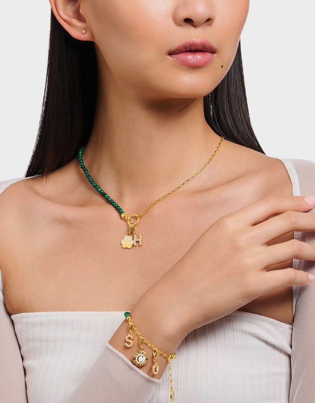 THOMAS SABO - Gold Member Charm Necklace with Green Beads
