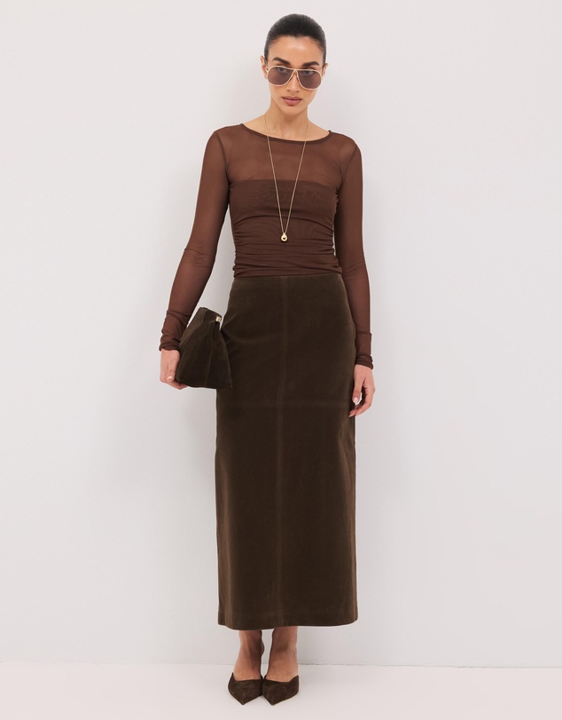 Calli - Maslow Faux Suede Midi Skirt