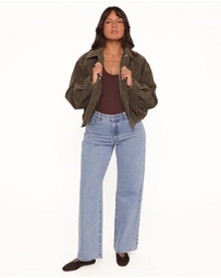 Petal & Pup - Jensen Faux Suede Bomber Jacket - Olive
