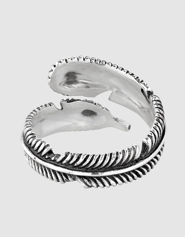 Kuzzoi - ICONIC EXCLUSIVE - Feather Band Ring in Oxidised 925 Sterling Silver
