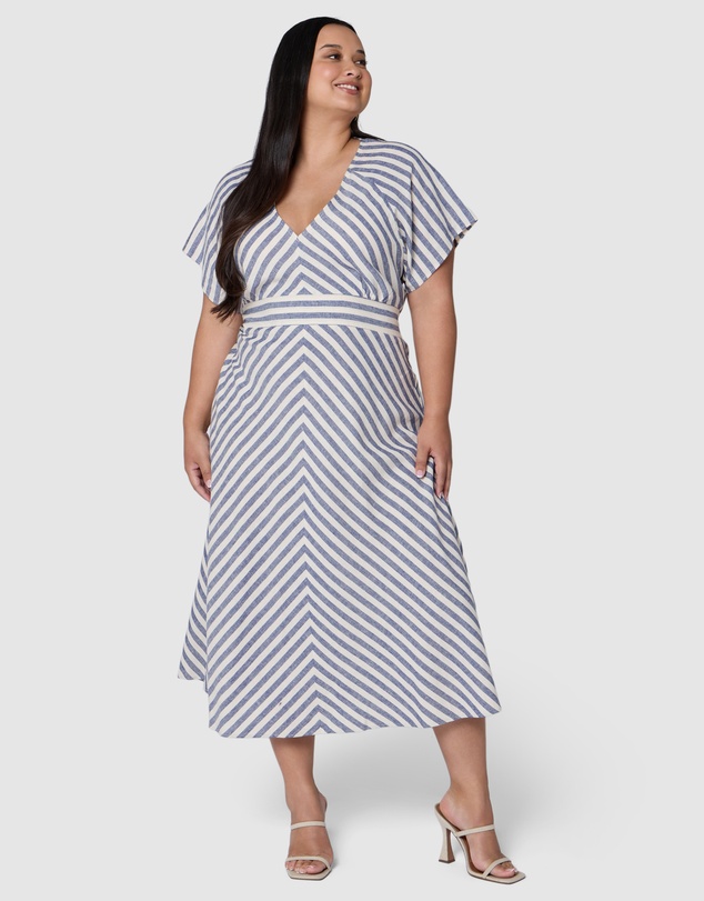Something 4 Olivia - Allegra Linen Stripe Midi Dress