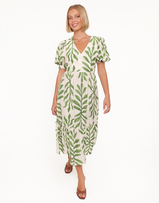 Petal & Pup - Steele Puff Sleeve Midi Dress - Green Palm