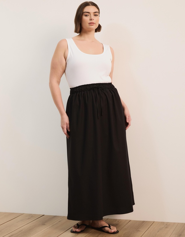 Atmos&Here Curvy - Amber Cotton Linen Blend Waist Tie A-Line Midi Skirt