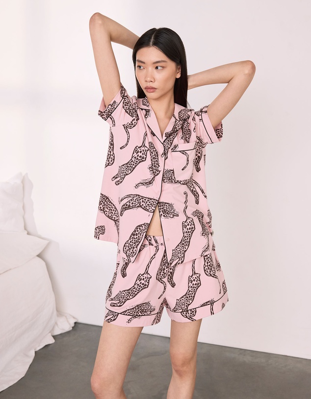 Chelsea Peers - Organic Cotton Lino Leopards Short Pyjama Set