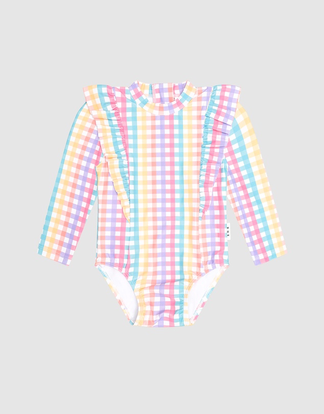 Huxbaby - Rainbow Check Frill Swimsuit - Babies-Teens