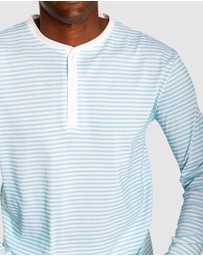 Sant And Abel - Men's Sky Blue Jersey Stripe Henley Top