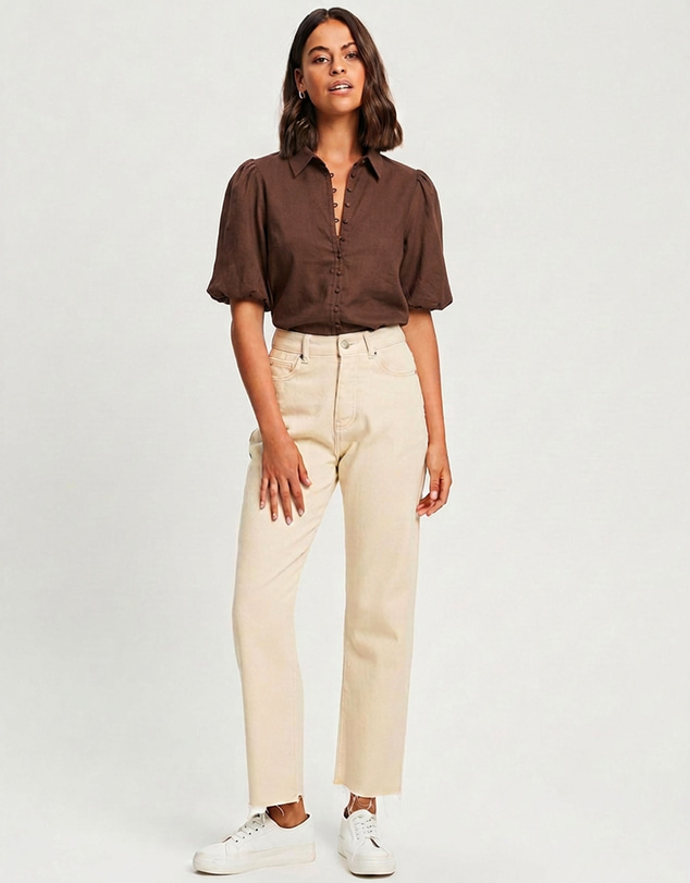 Tussah - Kiara Puff Sleeve Button Front Blouse