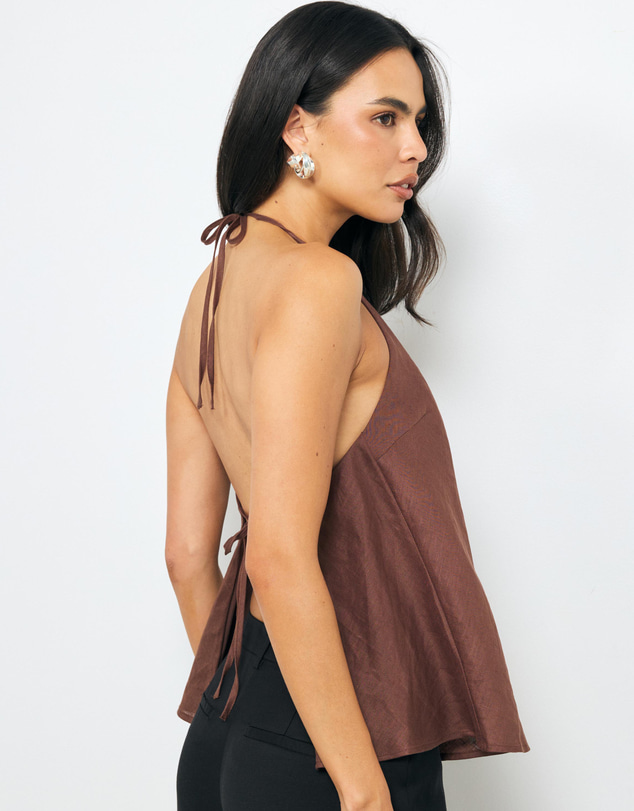 AERE - Draped Linen Halter Top