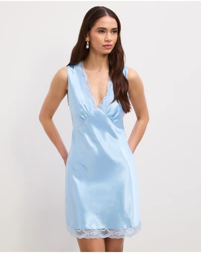 The Fated - Freya Satin Lace Trim Mini Dress