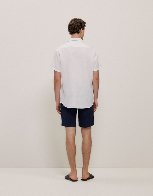 Trenery - Regular Fit Linen Short Sleeve Shirt in White