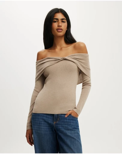 Cotton On - Twist Off Shoulder Ls Knit