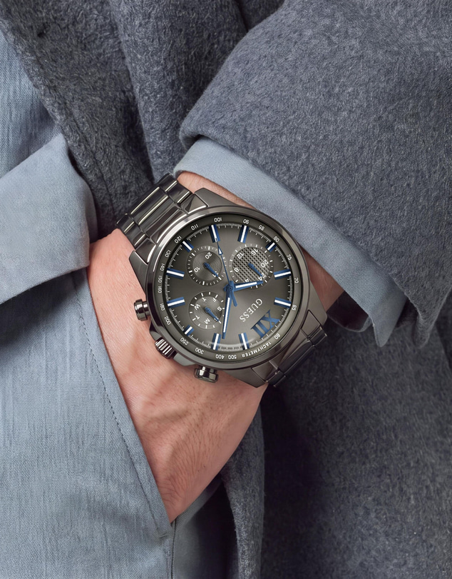 GUESS - GUESS Mens Gunmetal-Tone Multifunction Watch